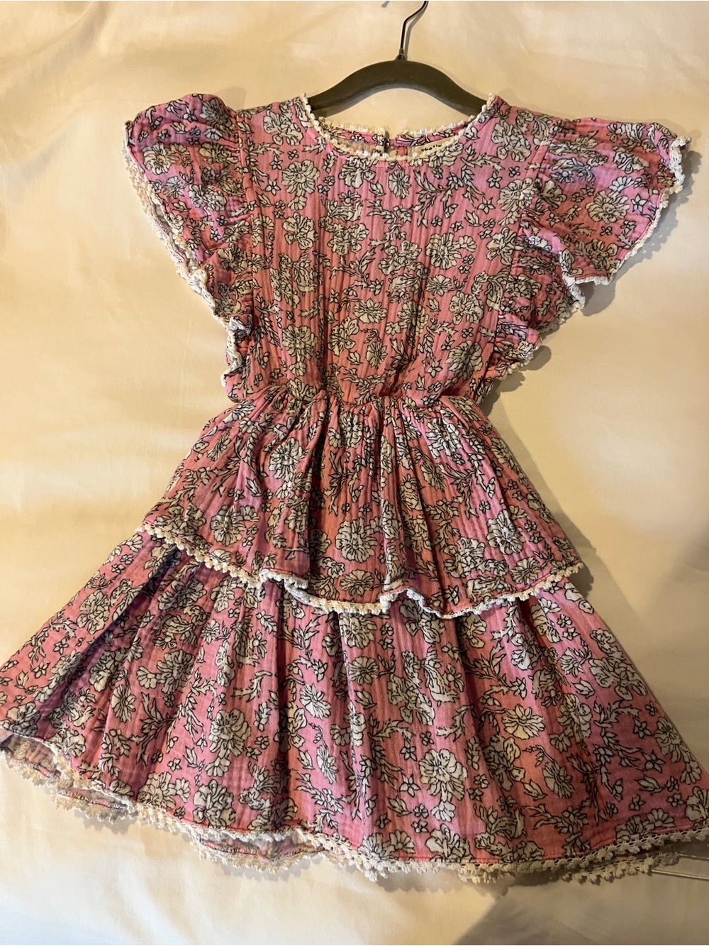 Girls' The New Society Pink Floral Ruffle Dress In pink Peony Hibiscus Print